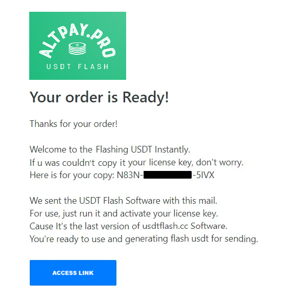 USDT Flash Software order delivery mail screen