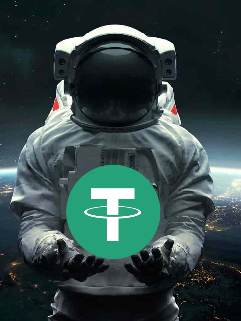 astronaut in space with tether (usdt) token